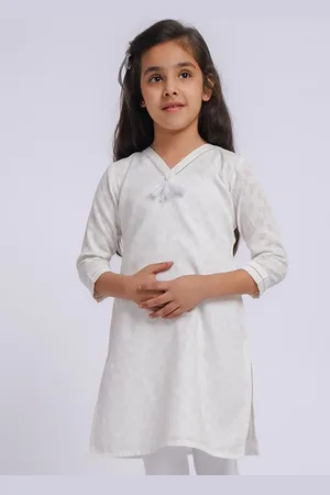 Vastramay Girls Geometric Woven Design Jacquard Weave Cotton Straight Kurta