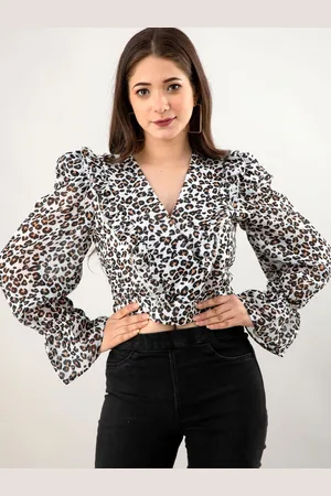 DressBerry Women Animal Printed Puff Sleeve Crop Top