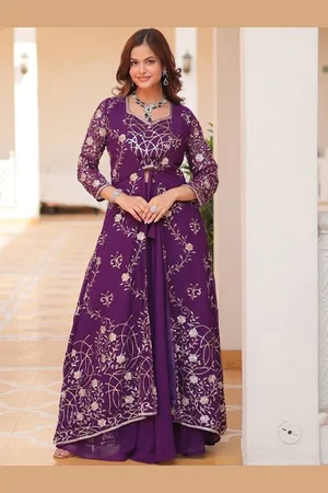 Kalini Floral Printed Sequinned Embellished Sweetheart Neck Choli With Plazzo And Shrug