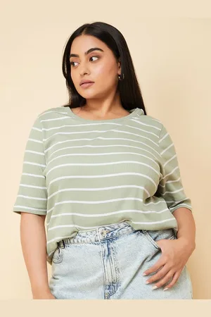 Max Collection Women Plus Size Striped Round Neck Cotton T-shirt