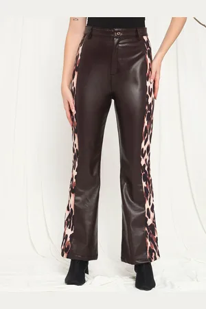 BAESD Women Original Printed Regular Fit Mid-Rise Leather Parallel Trouser