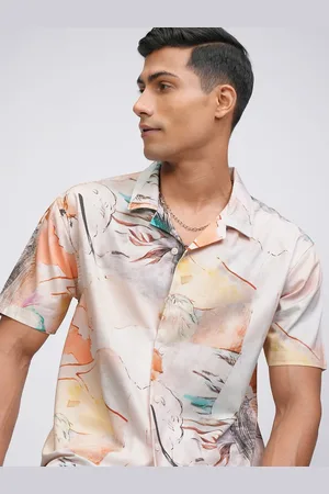 LocoMotive Premium Men Printed Cuban Collar Relaxed Shirt