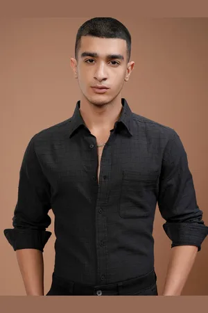 Highlander Men Slim Fit Design Spread Collar Textured Cotton Formal Shirt