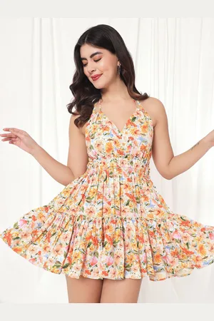 BAESD Women Floral Printed Pleated Tiered Fit & Flare Dress