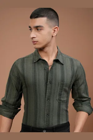 Highlander Men Slim Fit Design Spread Collar Textured Cotton Formal Shirt
