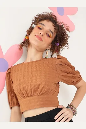 DressBerry Women Puff Sleeve Crop Blouson Top
