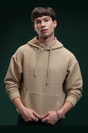 Highlander Men Self Design Drop Shoulder Hooded Kangaroo Pocket Relaxed Fit Sweatshirt