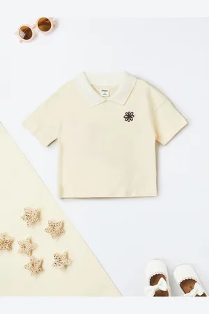 Max Collection Girls Typography Solid Polo Collar Cotton T-shirt