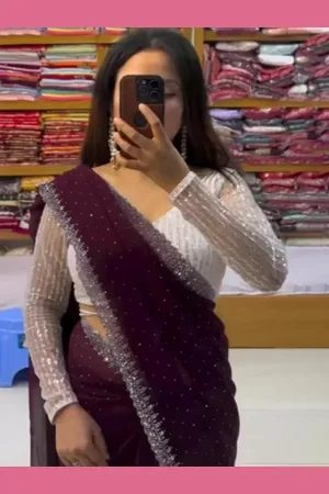 Florence Embellished Beads and Stones Pure Georgette Fusion Saree