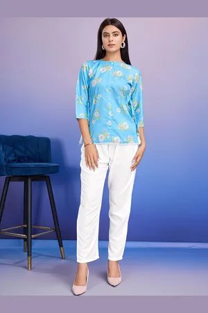 Kalini Floral Printed Boat Neck Top with Trousers