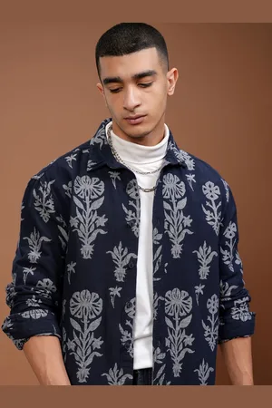 Highlander Men Jacquard Textured Casual Relaxed Overshirt