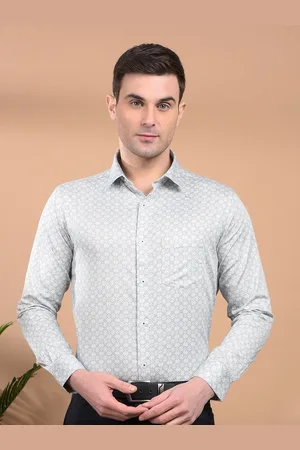 Canary London Men Smart Slim Fit Spread Collar Geometric Printed Satin Formal Shirt