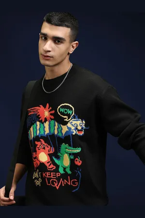 Highlander Men Jet Self Design Relaxed Fit Sweater