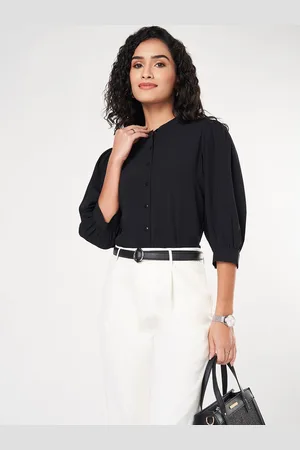 Pantaloons Women Mandarin Collar Shirt Style Top