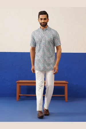 TheEthnic.Co Geometric Printed Mandarin Collar Straight Kurta