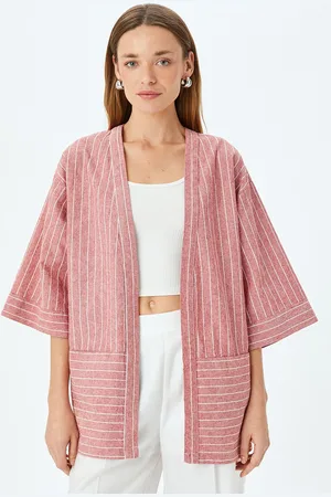 Koton Women Cotton Striped Longline Tailored Jacket