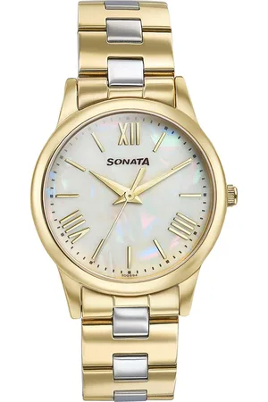 Sonata Women Brass Printed Dial & Stainless Steel Bracelet Style Straps Analogue Watch 87061BM01W