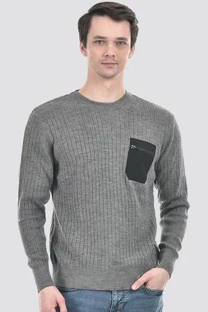 NUMERO UNO Ribbed Round Neck Acrylic Pullover Sweater