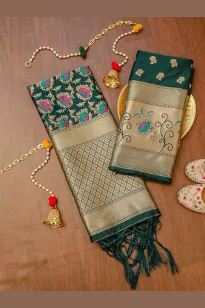 JATRIQQ Floral Woven Design Banarasi Silk Unstitched Dress Material