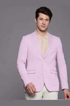 Louis Philippe Super Slim Fit Checked Notched Lapel Collar Pure Cotton Blazers