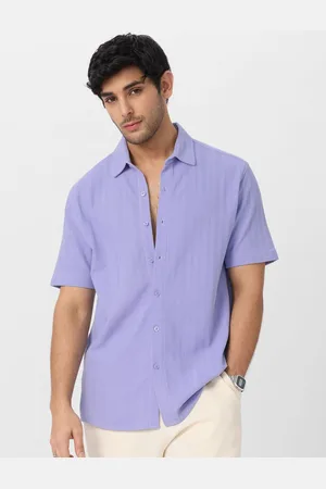 The Souled Store Men Spread Collar Textured Cotton Casual Shirt