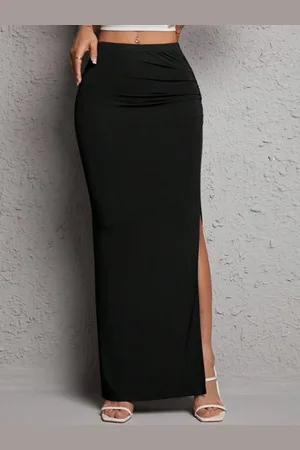 HERE&NOW Women Side Slit Straight Maxi Skirt