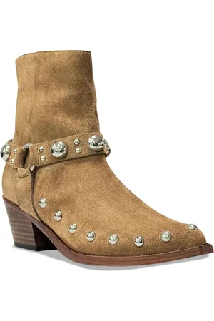 SAINT G. Women Suede Block-Heeled Regular Boots with Embellishment