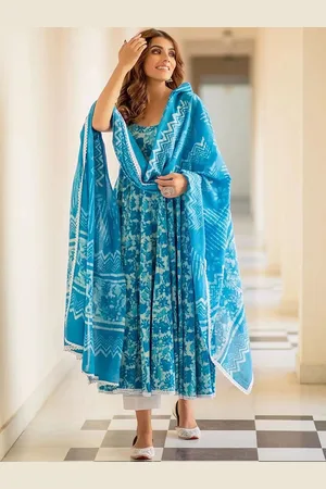 7Threads Ethnic Motifs Printed Scoop Neck Anarkali Kurta With Trousers And Dupatta