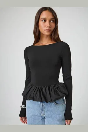 HERE&NOW Women Boat Neck Peplum Top