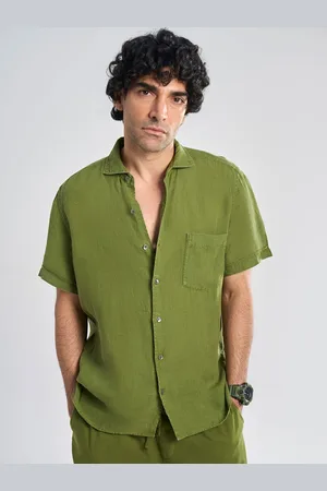 Terra Luna Men Smart Relaxed Fit Cutaway Collar Solid Linen Casual Shirt