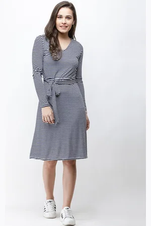 Cation Women Navy & White Striped A-Line Dress