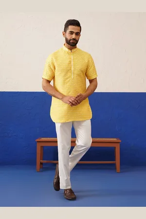 TheEthnic.Co Geometric Printed Thread Work Mandarin Collar Straight Kurta