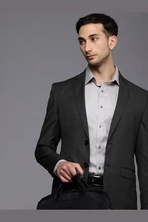 Louis Philippe Slim Fit Notched Lapel Collar Checked Single Breasted Formal Blazer