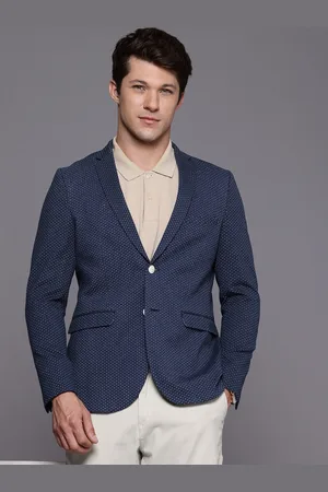 Louis Philippe Super Slim Fit Self Designed Notched Lapel Collar Blazers