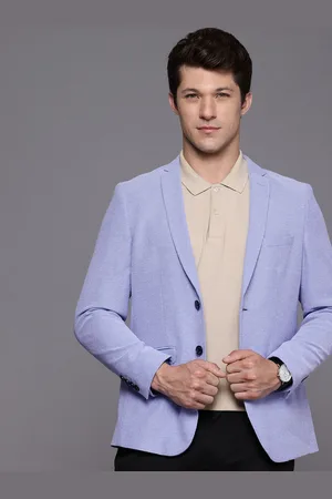 Louis Philippe Super Slim Fit Textured Notched Lapel Collar Pure Cotton Blazers