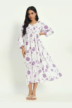 Kalini Women Floral Printed Cotton Empire Midi Dress