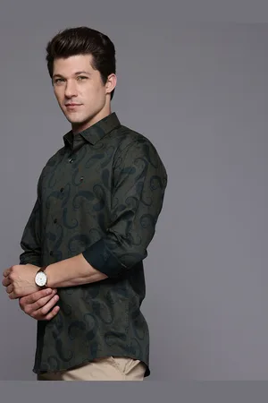 Louis Philippe Slim Fit Ethnic Motifs Printed Pure Cotton Shirt