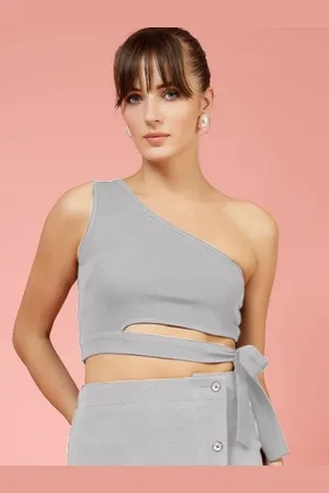 OOMPH Women One Shoulder Sleeveless Crop Top