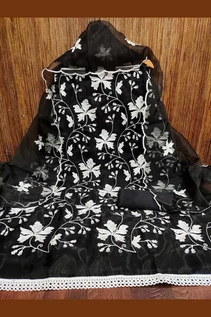 Kalini Floral Embroidered Thread Work Organza Unstitched Dress Material