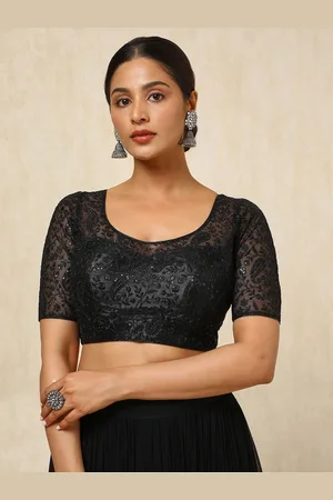 Soch Embroidered Sequins Net Padded Saree Blouse