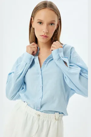 Koton Women Spread Collar Solid Cotton Casual Shirt