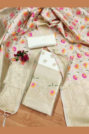 JATRIQQ Floral Woven Design Zari Work Banarasi Silk Unstitched Dress Material