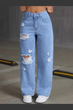 KOTTY Women Straight Fit High-Rise Highly Distressed Stretchable Jeans