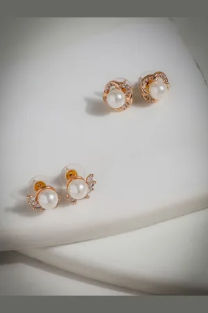 DressBerry Set Of 2 Gold-Plated American Diamond Studded Contemporary Shaped Studs