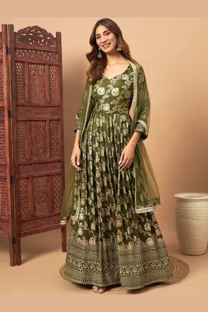 Chhabra 555 Woven Design Banarasi Gown Maxi Ethnic Dresses With Embellished Dupatta