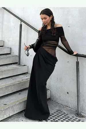 HERE&NOW Women Off-Shoulder Sheath Maxi Dress