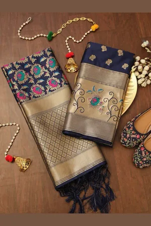 JATRIQQ Floral Woven Design Zari Work Banarasi Silk Unstitched Dress Material