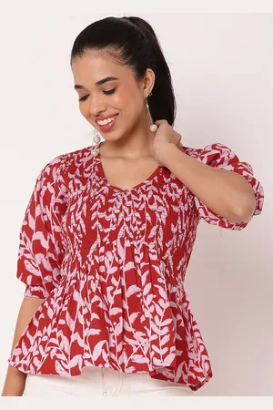 Moomaya Women Tropical Printed Cotton Peplum Top