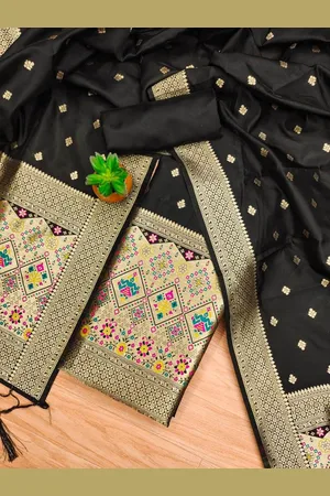 JATRIQQ Floral Woven Design Zari Work Banarasi Silk Unstitched Dress Material