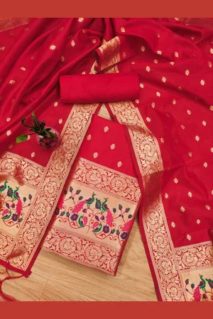 JATRIQQ Floral Woven Design Zari Work Banarasi Silk Unstitched Dress Material